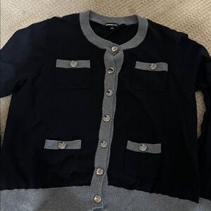 Minnie Rose Gray and Black Knit Sweater